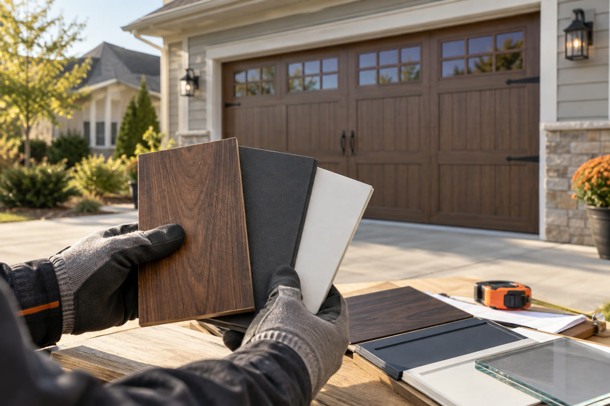 Representative custom garage door with coordinated material and finish