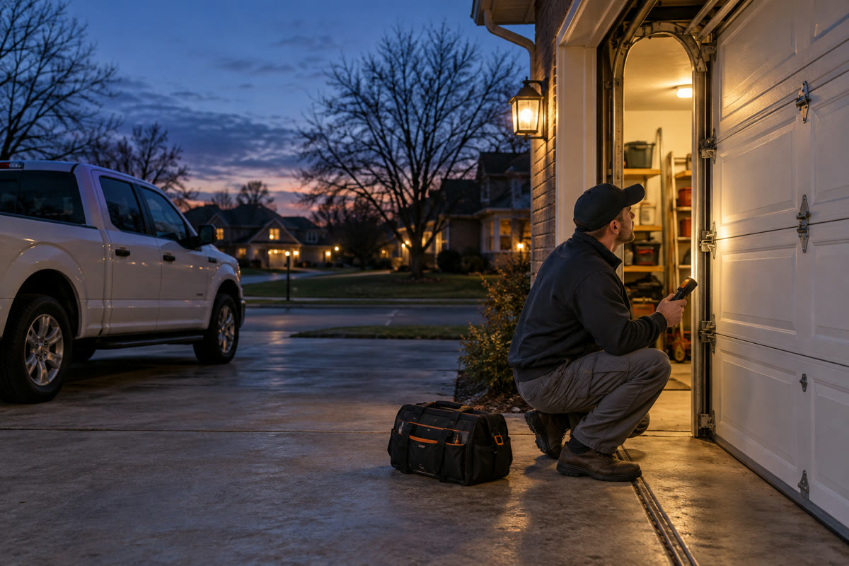 Representative emergency garage door assessment at a residential property