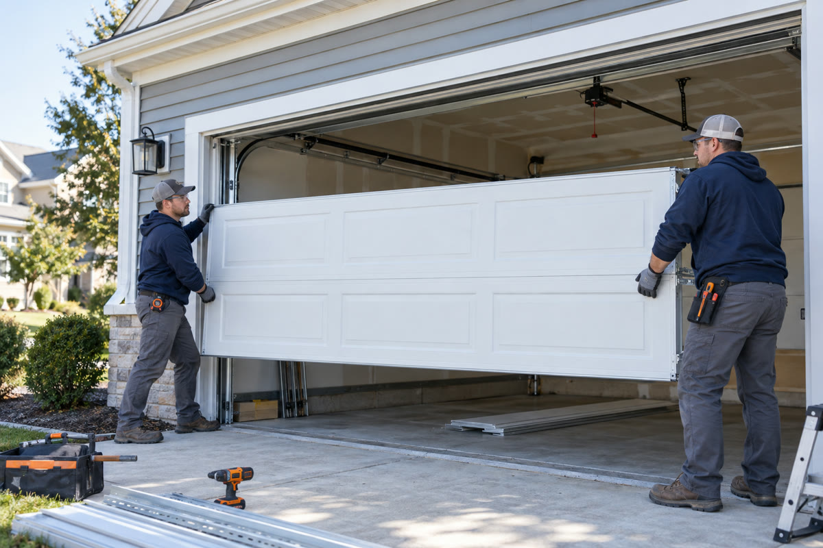 Representative residential garage door installation in progress