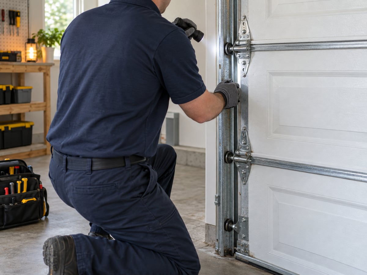 Representative inspection of garage door tracks, rollers, and hinges